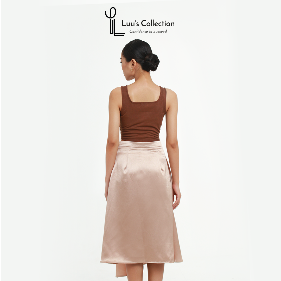 Chân Váy Midi Đắp Tà Màu Đen Và Vàng Đồng Chất Vải Lụa Luu's Collection