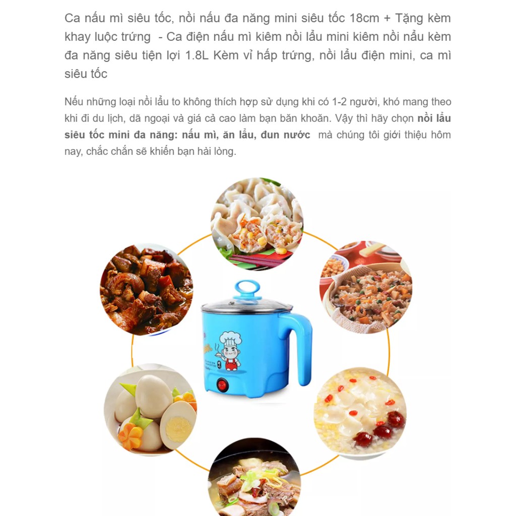 Ca nấu mì siêu tốc nồi nấu đa năng mini siêu tốc 18cm (TẶNG KÈM XỬNG HẤP)