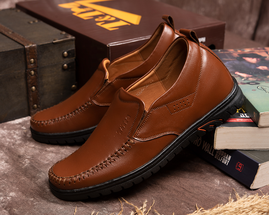 [ 5CM ] Giày Tăng Chiều Cao Nam T&TRA S1064 Nâu Bò
