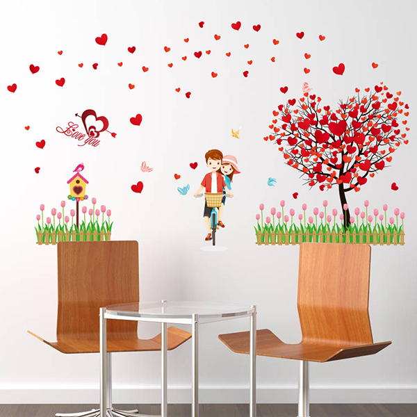[HCM]DECAL DÁN TƯỜNG HOA HỒNG PHẤN VÀ CỐI XAY GIÓ