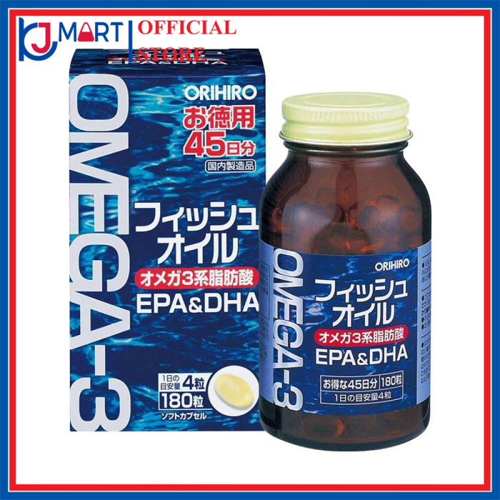 Dầu cá omega 3 orihiro 180 viên nhật bản giúp sáng mắt bổ não