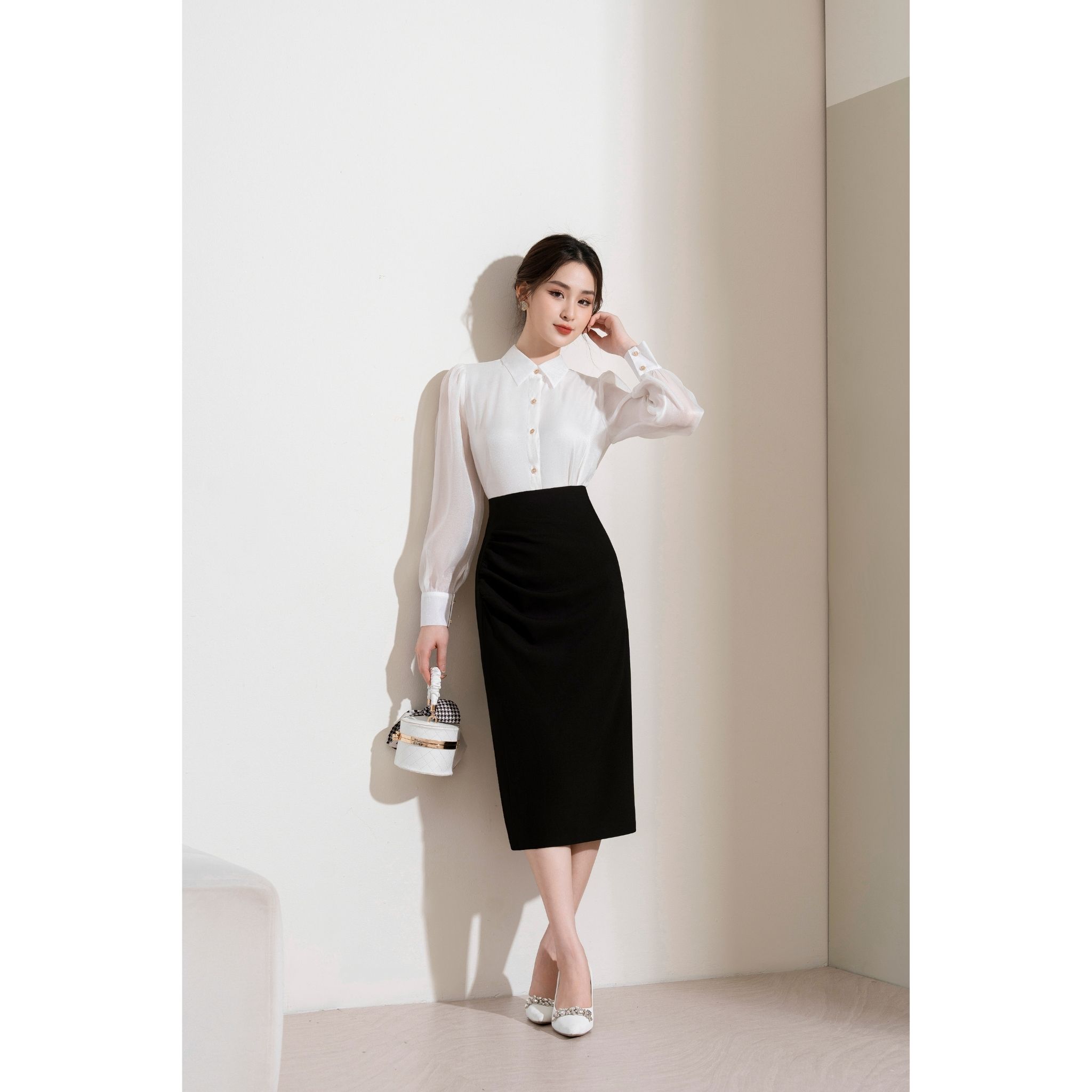 Chân váy cạp liền nhún sườn TIINSTORE CHD254