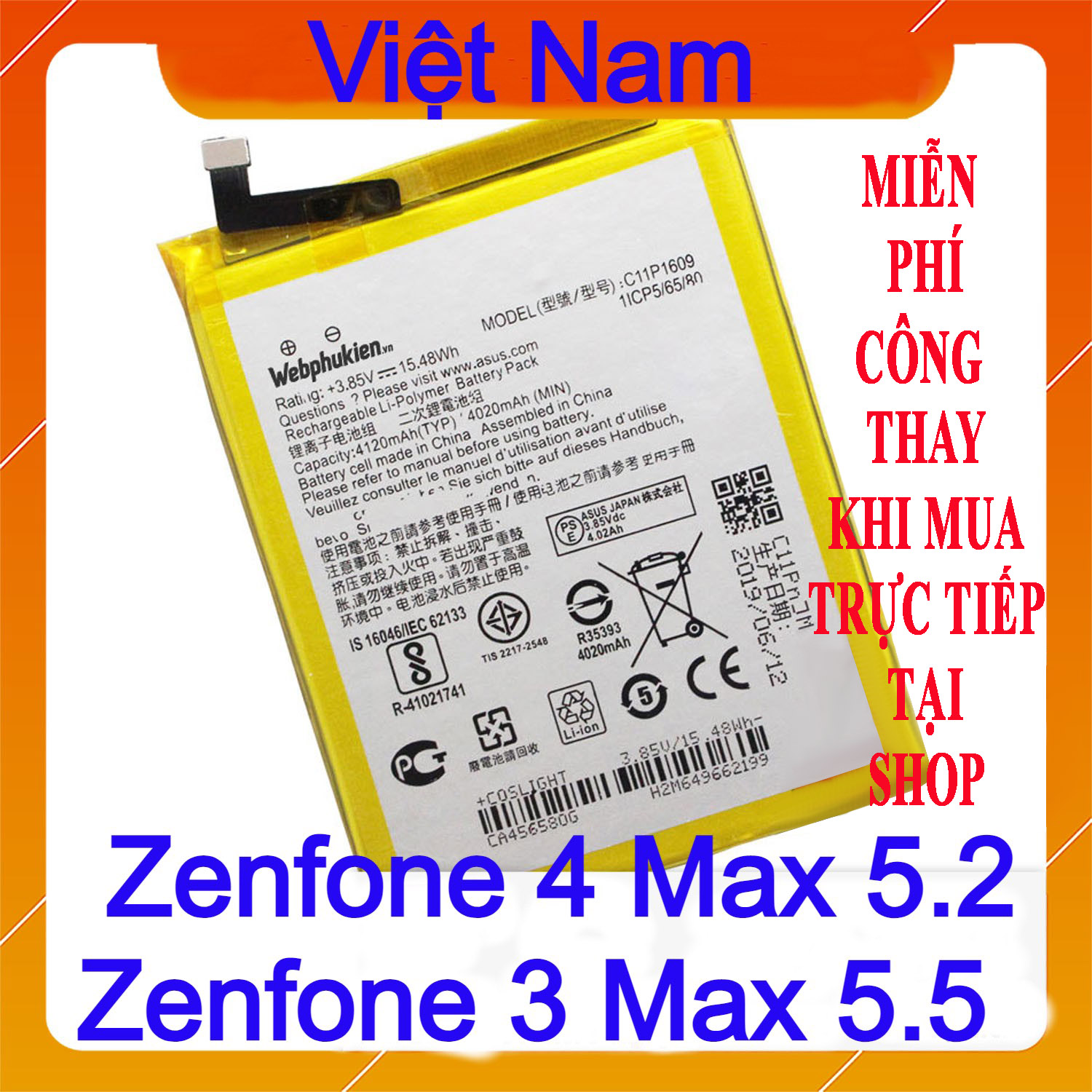 Pin Scud cho Asus Zenfone 4 Max 5.2, Zenfone 3 Max 5.5 ZC520KL C11P1609 dung lượng 4120mAh (Trắng)