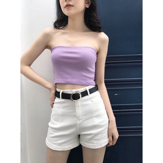 Áo ống quây ngực croptop trơn len tăm