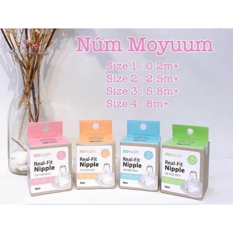 Núm ti thay thế bình Moyuum Hàn Quốc số 1/2/3/4 (1 núm không hộp, set 2 núm có hộp)