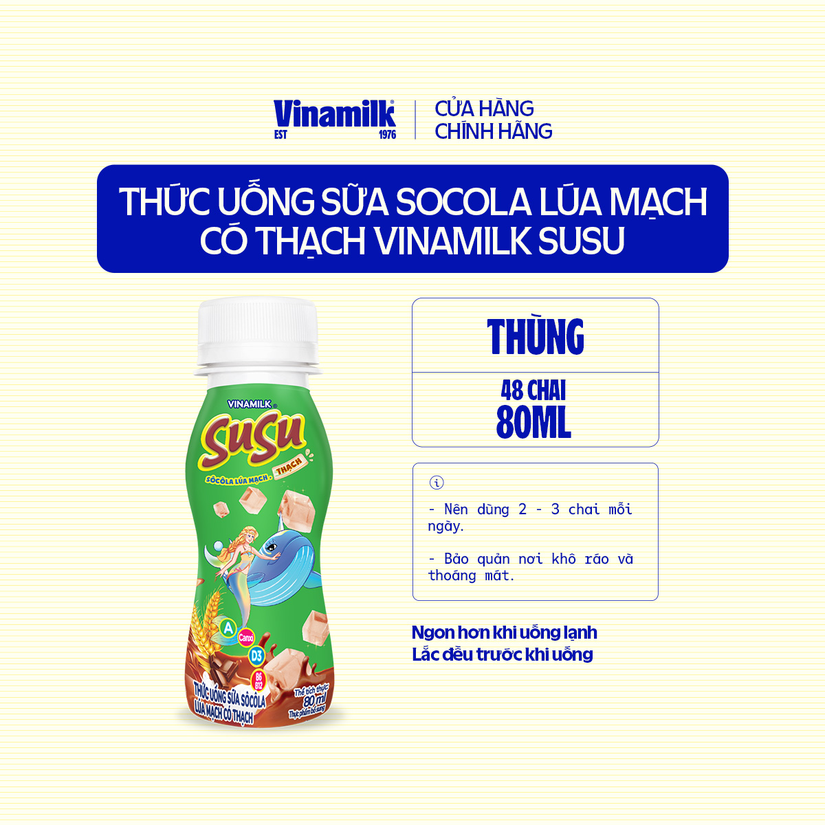 Thức Uống Sữa Socola Lúa Mạch có thạch SuSu - Thùng 48 chai 80ml