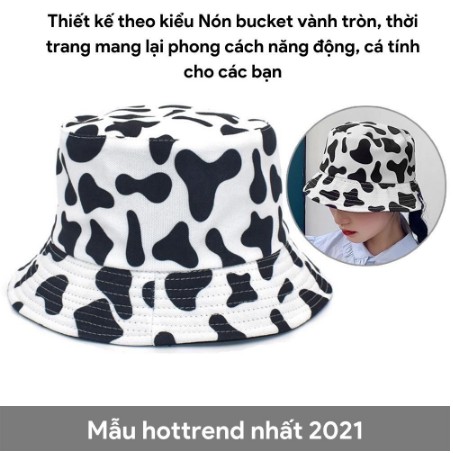 MŨ BUCKET 2 MẶT BÒ SỮA NAM NỮ THỜI TRANG