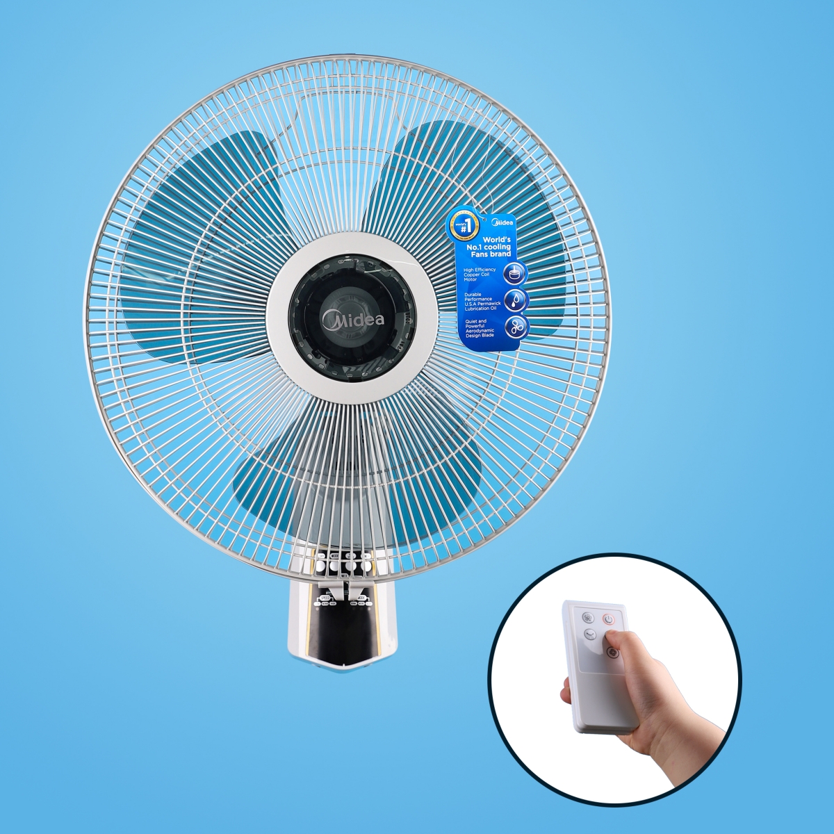 Quạt Treo Tường Midea FW40-7JR (Công suất 55W, 3 Cánh, Điều Khiển Từ Xa Chỉnh Gió 3 Tốc Độ)