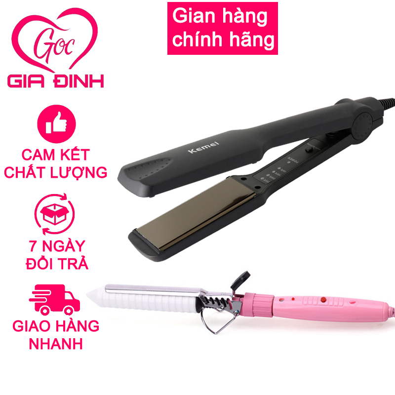 Máy duỗi tóc KM-329 + Tặng máy làm xoăn trục sứ cao cấp