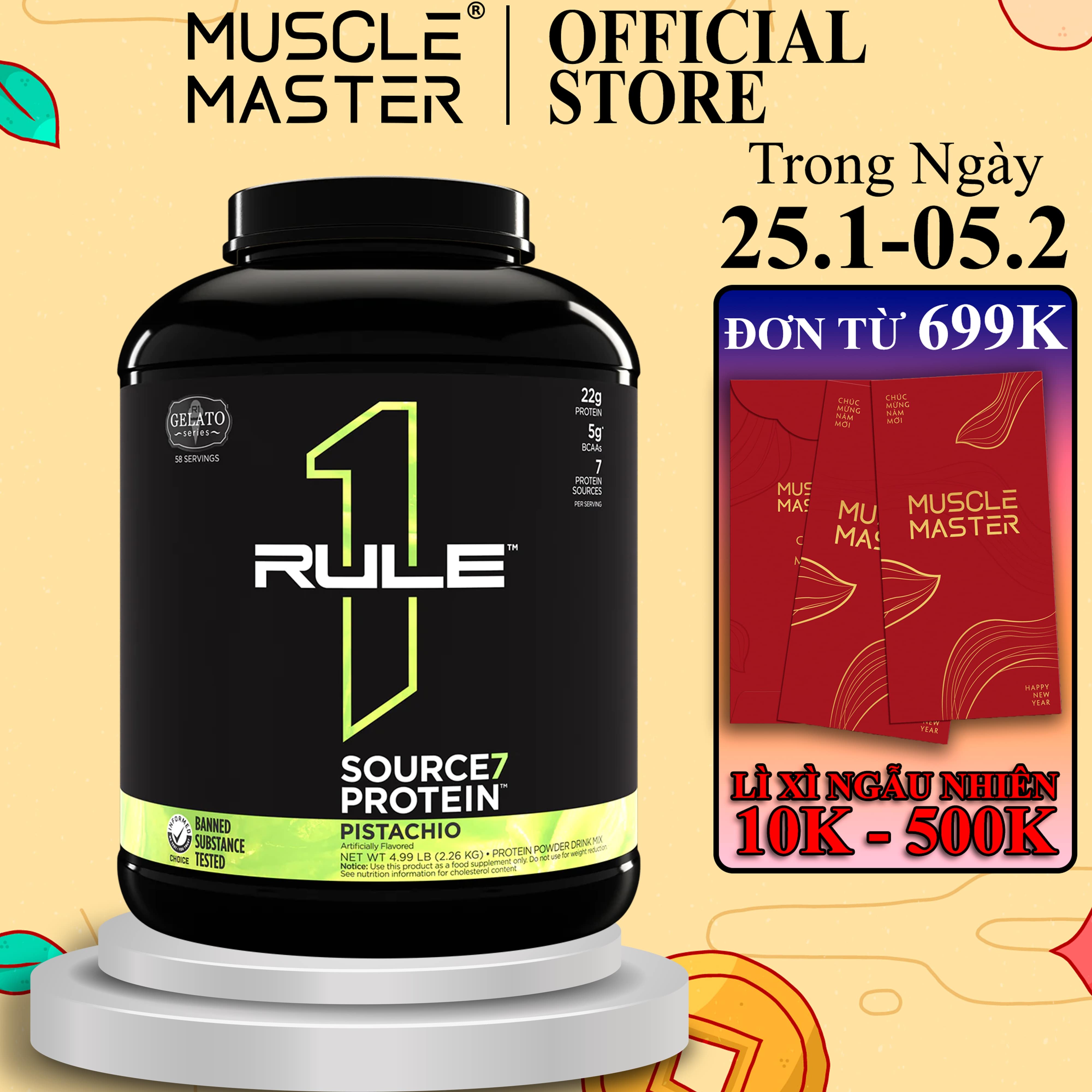 Bột Cung Cấp 7 Loại Protein Vị Kem Gelato RULE 1 SOURCE7 PROTEIN 5LBS