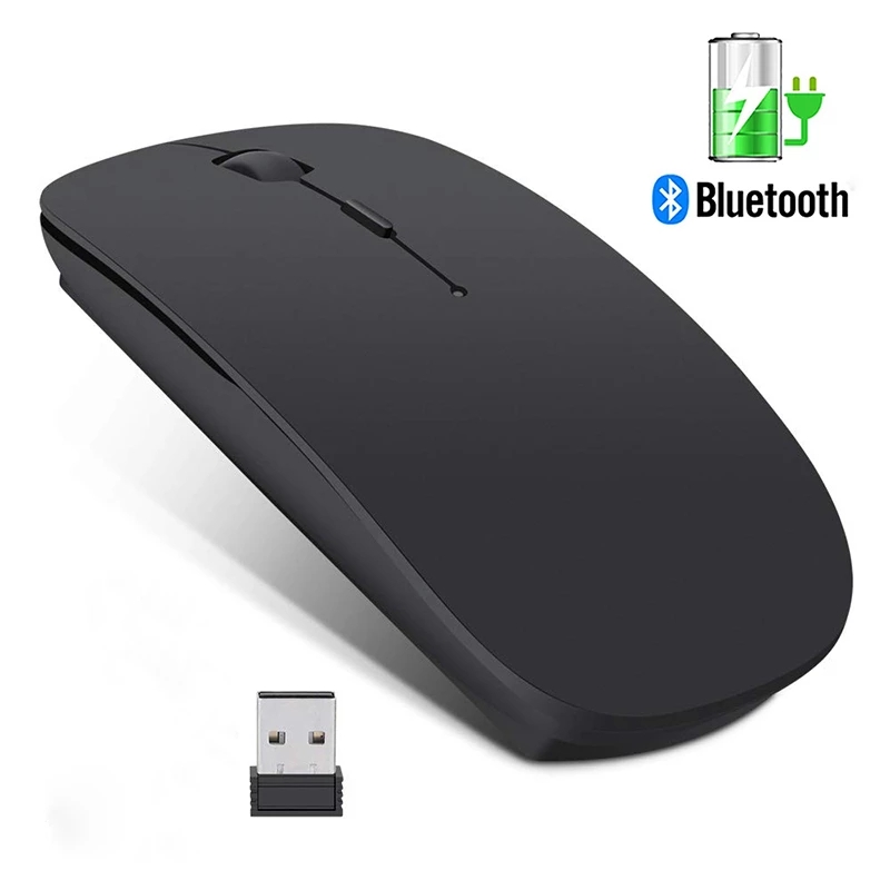 Super Slim 2.4G Wireless Silent Bluetooth Mouse 1600 DPI Optical Wireless Computer Mute Mice USB Receiver For PC Laptop Notebook（black)
