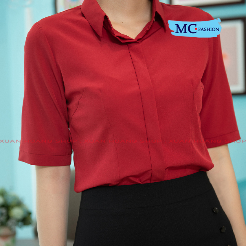 Áo Sơ Mi Nữ Kiểu Công Sở Đẹp Mc Fashion, Tay Lỡ, Cổ Đức Bẻ, Có 4 Màu Sắc ( Đỏ, Hồng A473, Tím, Xanh Đen Than )