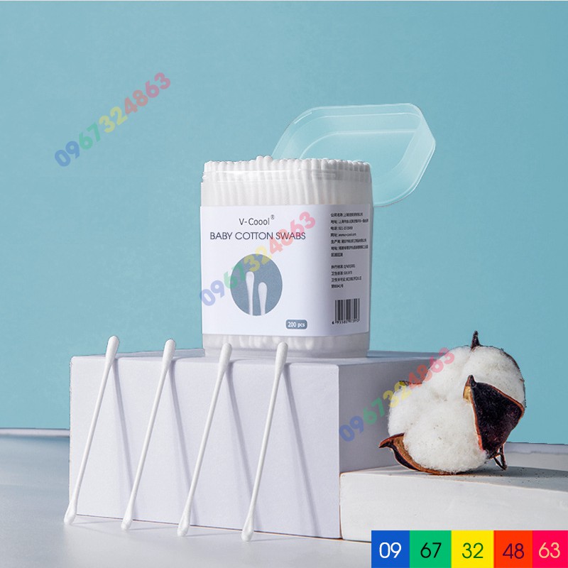 TĂM BÔNG VCOOL CAO CẤP CHO BÉ hộp 200 que cho bé