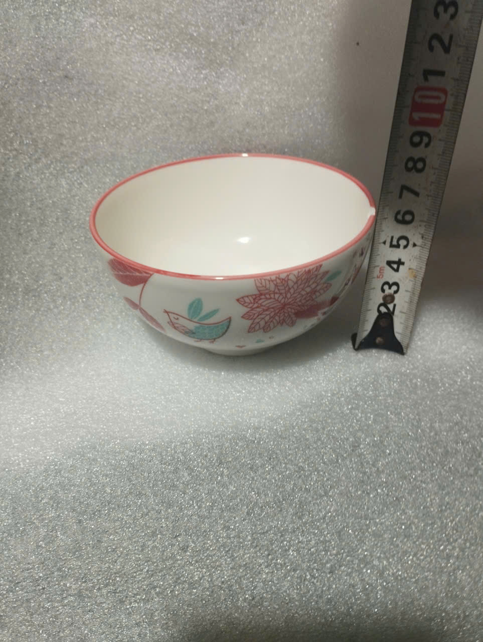 combo 10 chén sứ, 5 chén cơm sứ 11.5cm hoa văn chim đỏ GL211, chén cơm sứ trắng 11.5cm