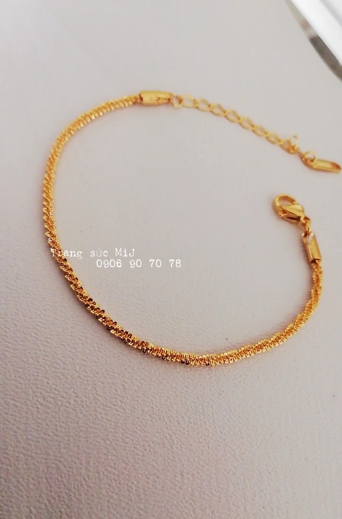 Lắc chân nữ titan mạ vàng không gỉ dây mì bi đơn giản sang trọng