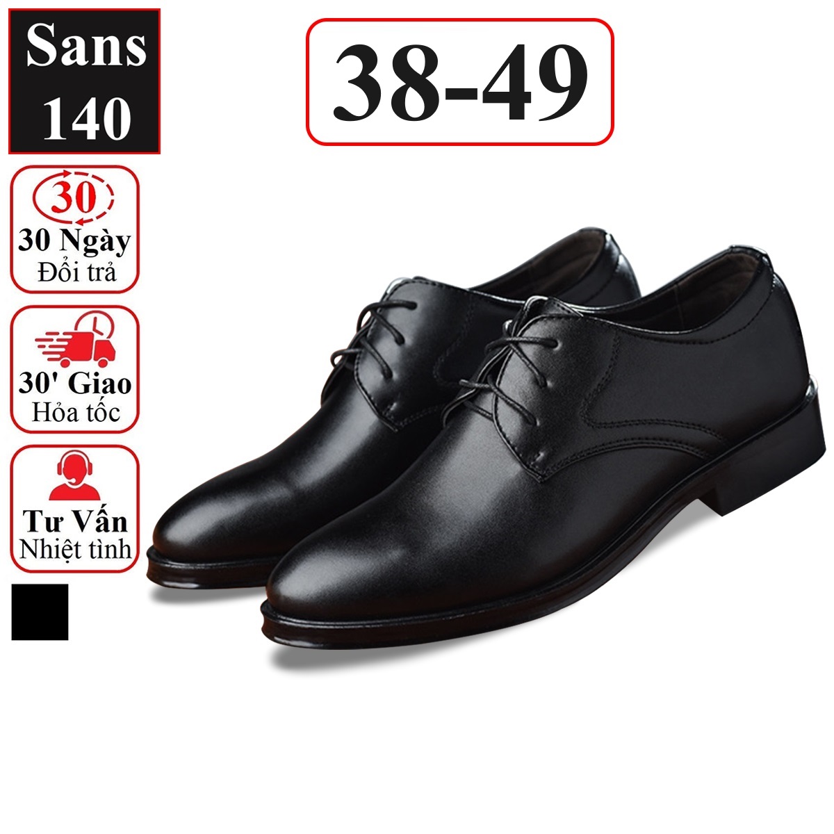 Giày da nam cao cấp đen nâu Sans140 giầy tây công sở buộc dây derby mũi tròn bigsize cỡ lớn 44 45 46 47 48 49