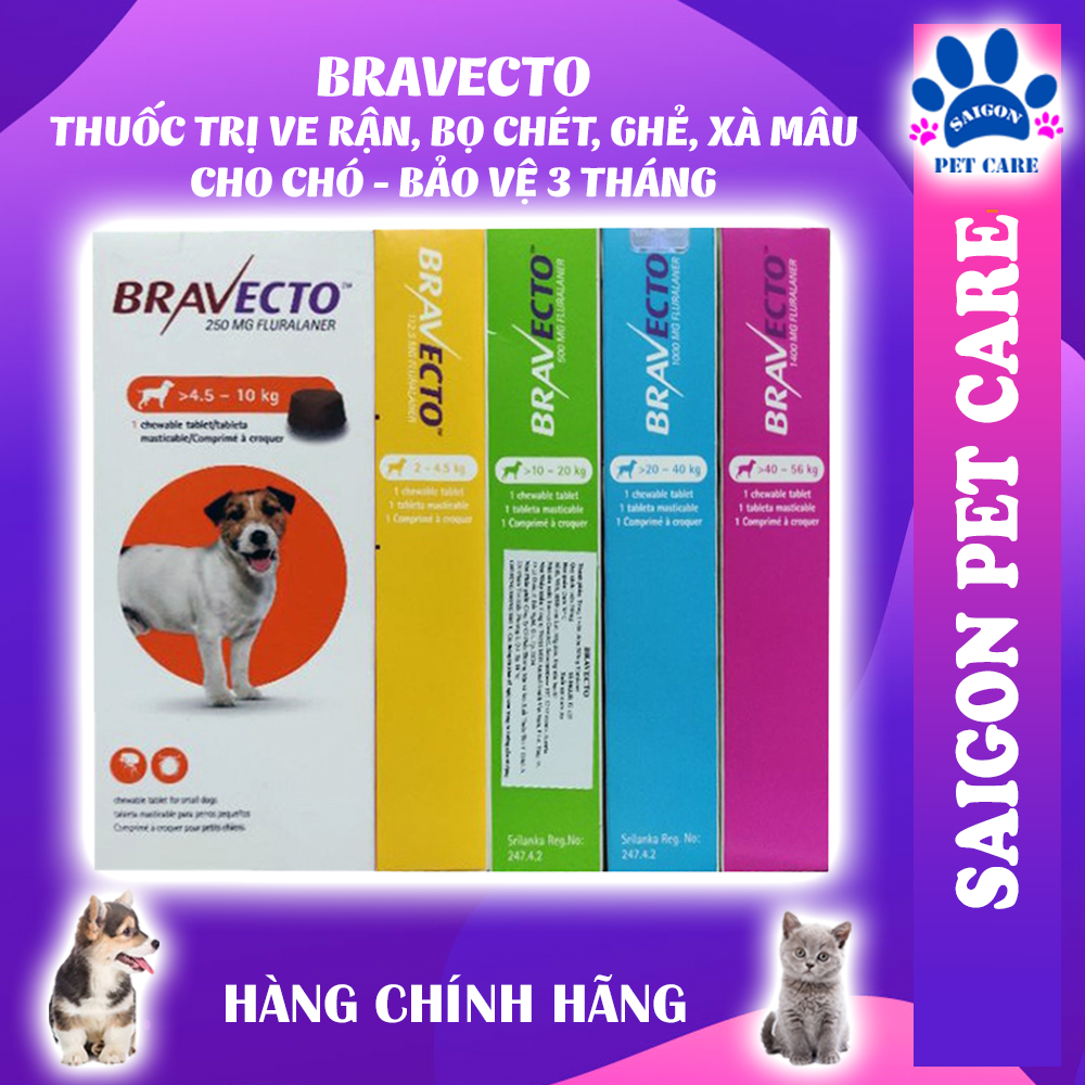Viên nhai Bravecto trị ghẻ, viêm da, ve rận cho chó suốt 3 tháng