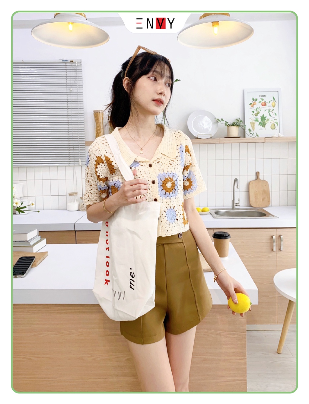 Áo len đan móc thêu hoa ENVY A228