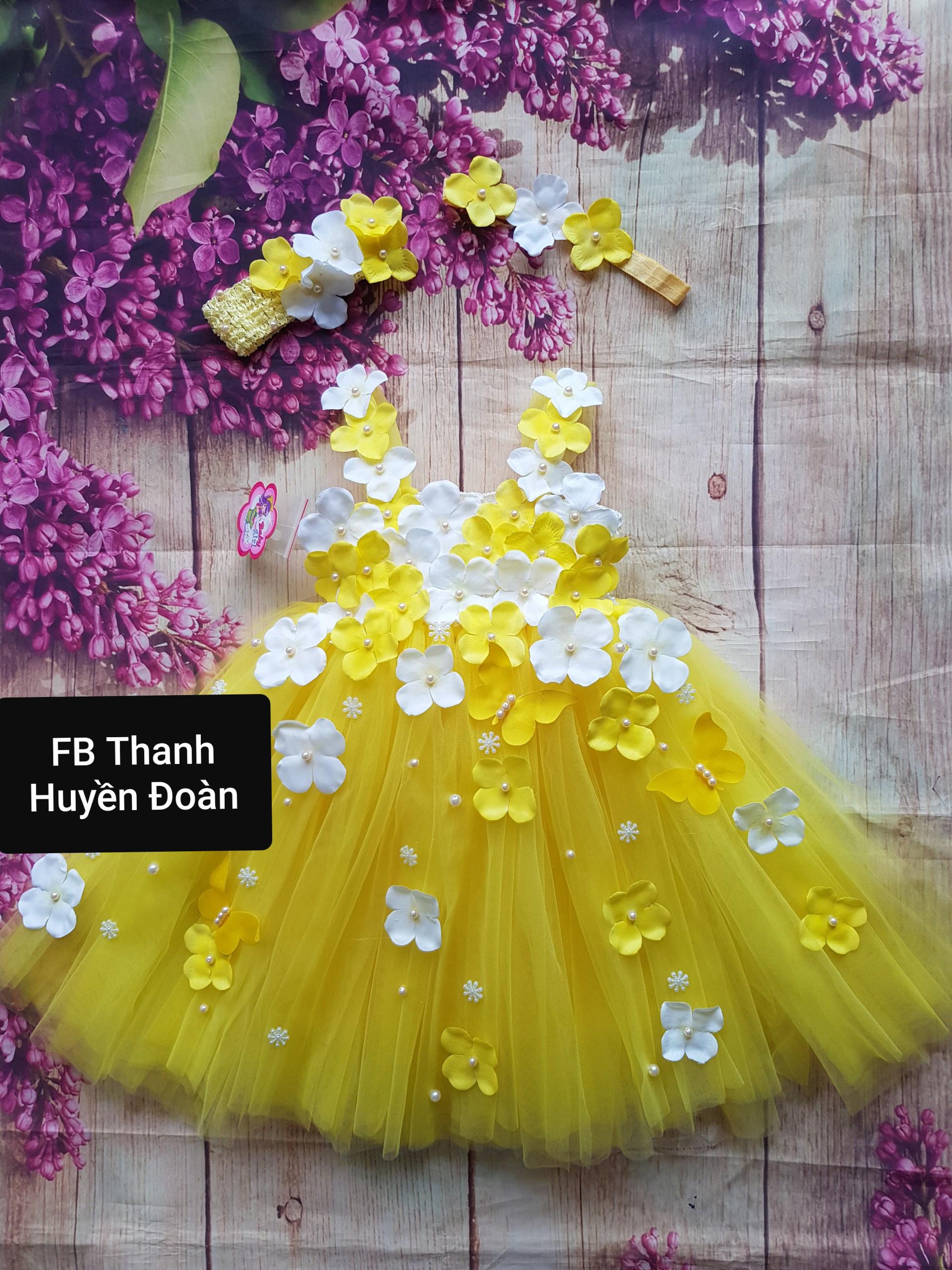 Váy Tutu Công chúa vàng tay đính hoa