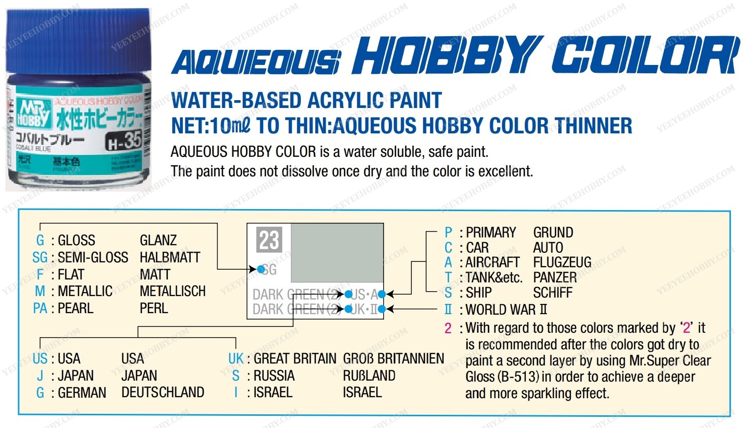 SƠN MÔ HÌNH MR. HOBBY - AQUEOUS HOBBY COLOR (H41~H60) 