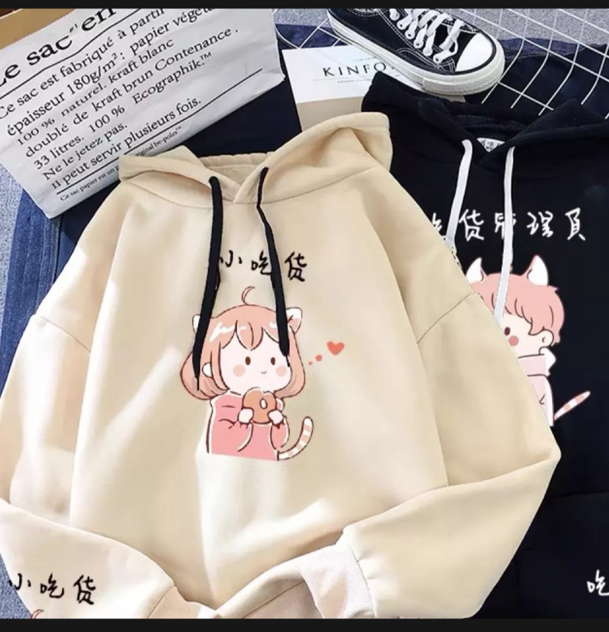 ÁO ĐÔI HOODIE IN CÔ GÁI TÓC VÀNG KÈM DÒNG CHỮ TÀU SIÊU CUTE