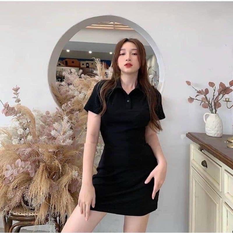 đầm cổ bẻ trơn tay ngắn - A3DPL