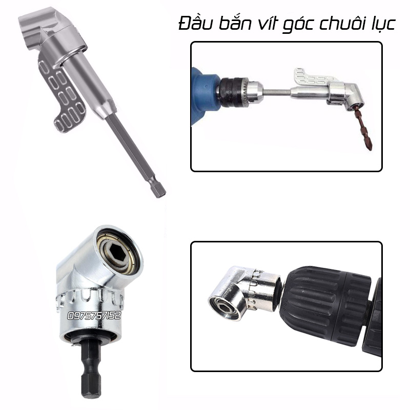 Đầu chuyển hướng máy khoan bắt vít, máy bắt vít chuyển hướng bắn tô vít góc chuôi lục giác, đổi góc vặn vít, bắt vít góc khuất