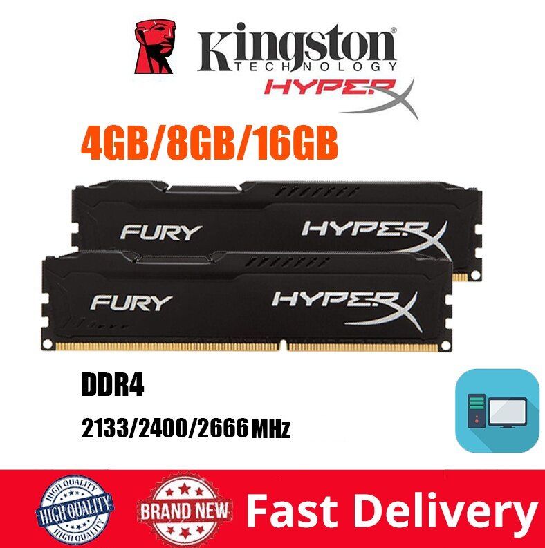 Hyperx fury memory ram 4gb 8gb ddr4 dimm 2133 2400 2666 pc4-17000 19200 12800 21300 25600 288pin 1.2v ram
