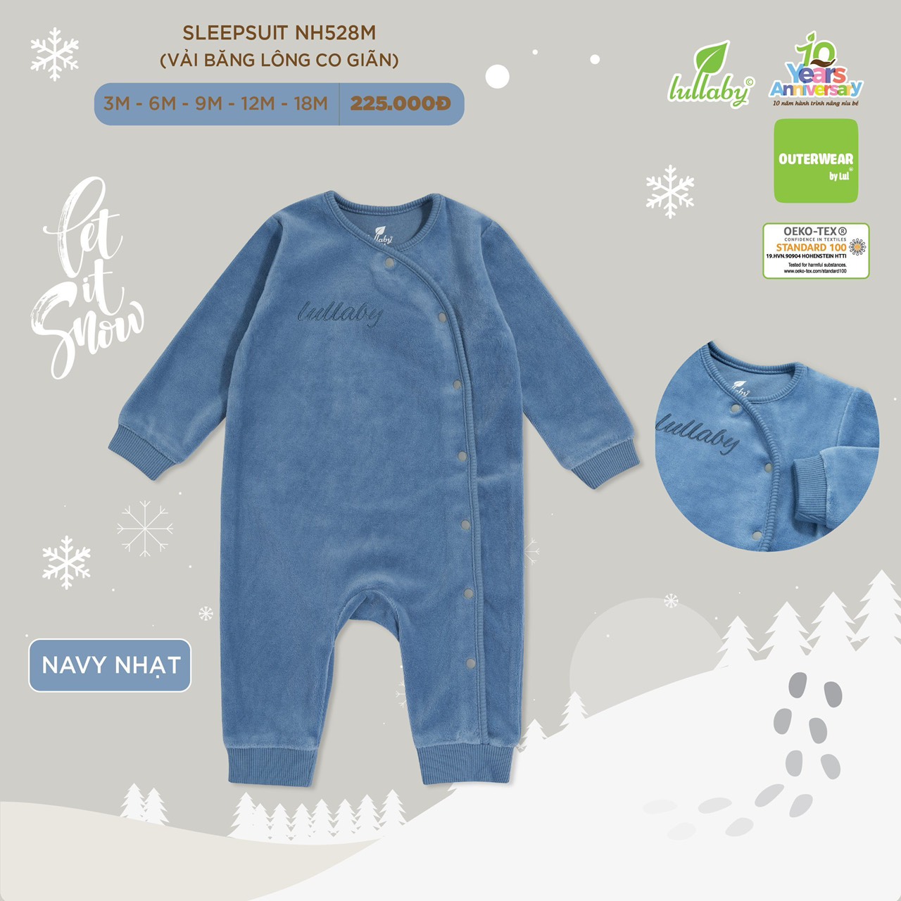 Bộ body sleepsuit vải băng lông mềm mại trẻ em Lullaby