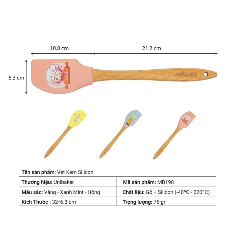 Vét kem Silicon cán gỗ Unibaker MB198 (giao màu ngẫu nhiên)