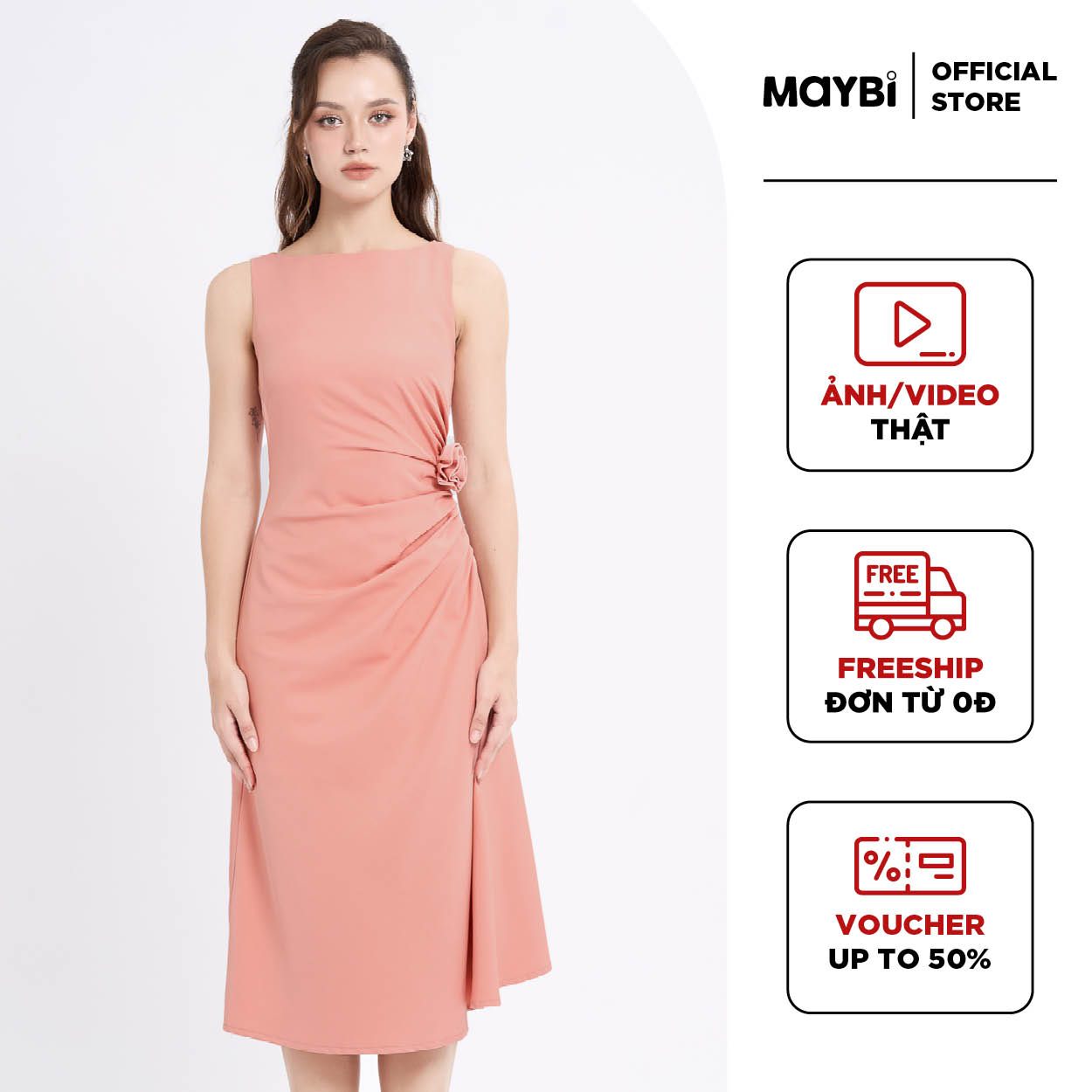 [NHẬP MÃ NOVFALAZSOCIAL02 GIẢM 40K ĐƠN 199K  ] Đầm midi cotton lạnh nhún kiểu Maybi