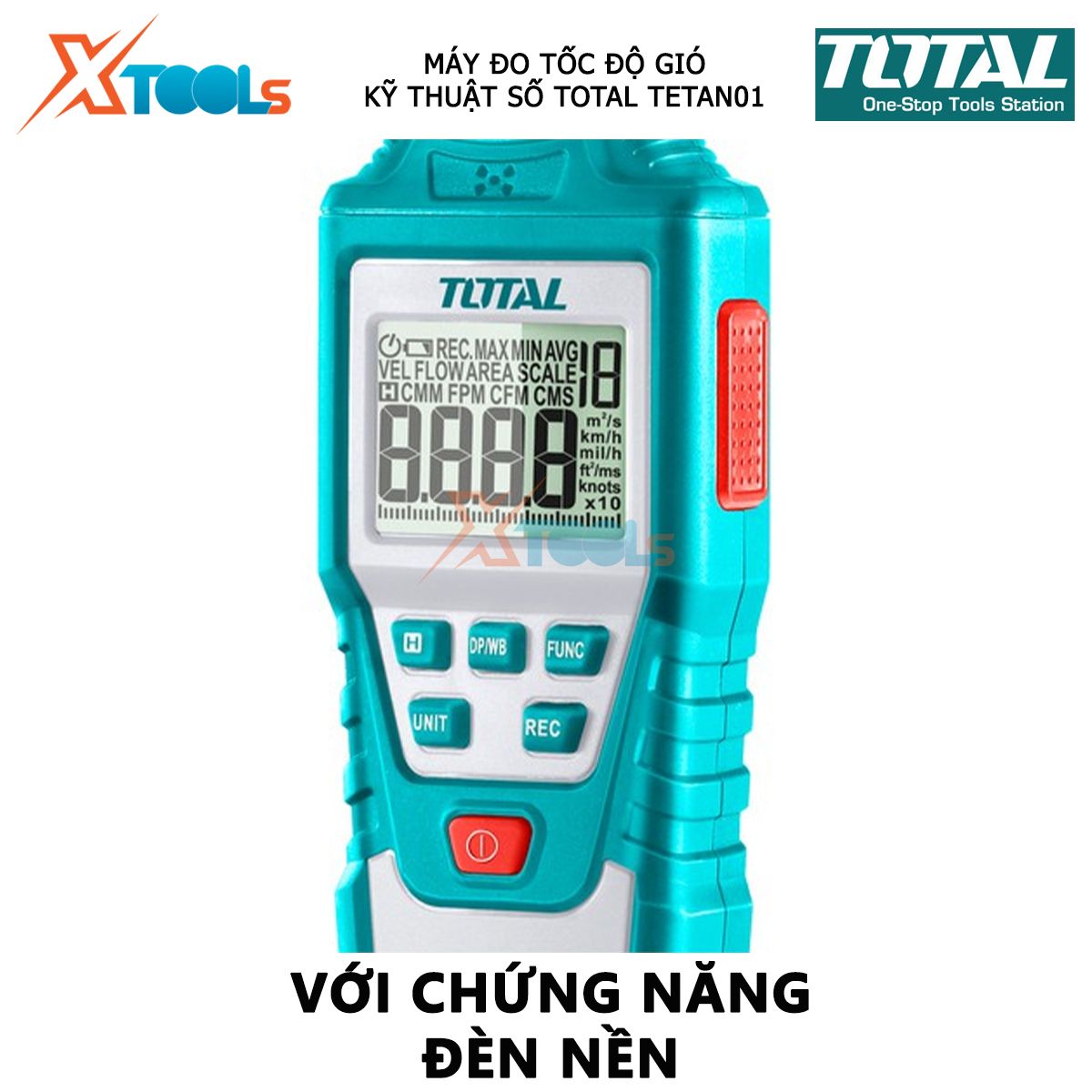 Máy đo tốc độ gió kỹ thuật số TOTAL TETAN01 | thiết bị đo lưu lượng gió Chức năng đèn nền, Với chức năng thông báo chỉ số pin mức thấp đo tốc độ và áp suất của gió [CHÍNH HÃNG][XTOOLs]