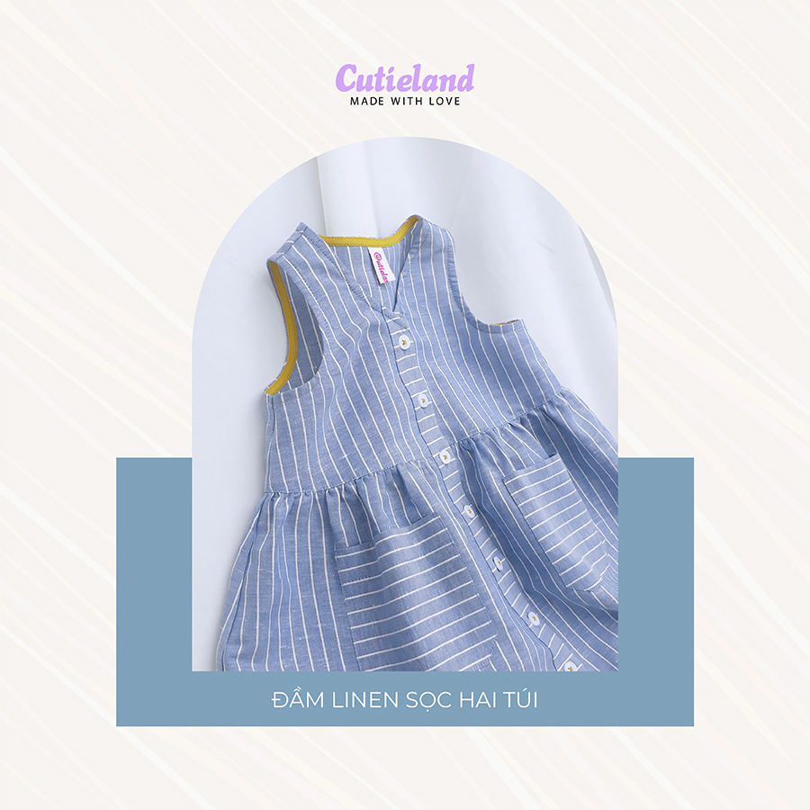 Cutieland - Đầm linen sọc 2 túi
