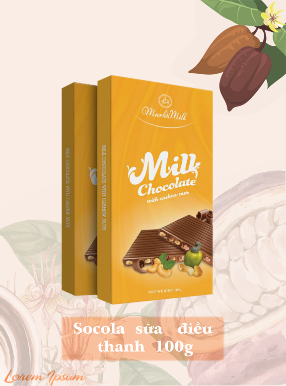 [HCM]Socola sữa hạt điều thanh 100g