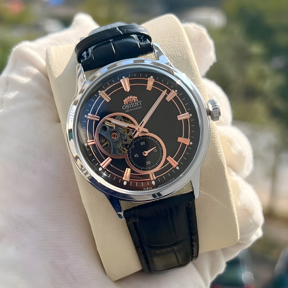 Đồng hồ nam Orient automatic dây da máy cơ nhật sang trọng