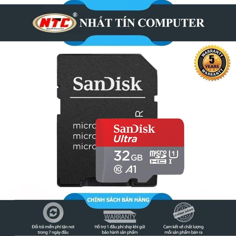 Thẻ nhớ MicroSDHC SanDisk Ultra A1 32GB Class 10 U1 98MB/s kèm adapter - new Version (Xám)