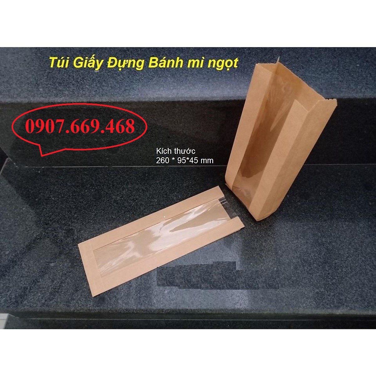 Túi giấy đựng bánh mì có cửa sổ kiếng ( combo 100 cái )