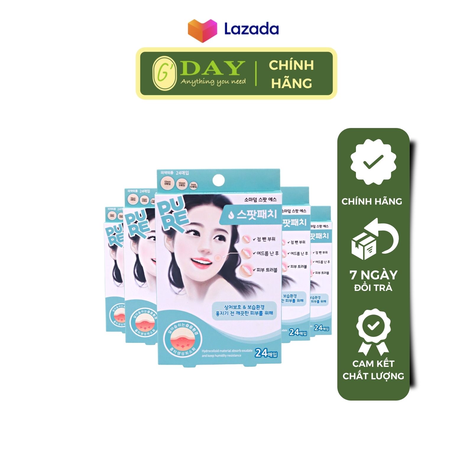 Combo 5 miếng dán mụn Somaderm Spot 24pcs (3 size – 24 miếng Hãng Young Chemical- Hàn Quốc)