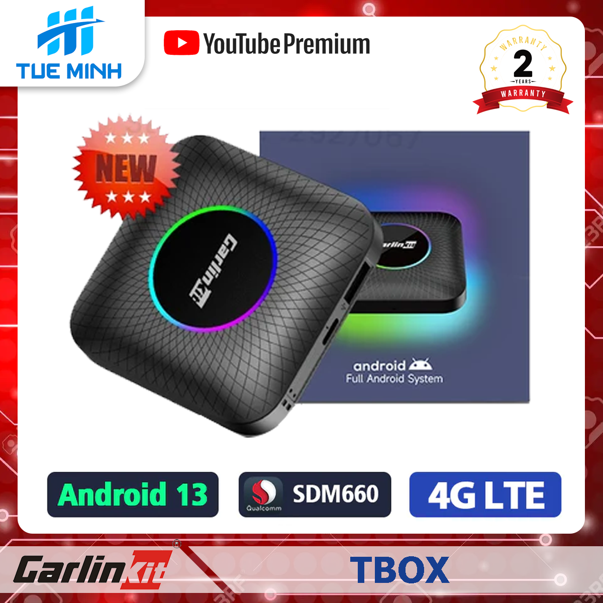 Android Box ô tô Carlinkit Tbox Ambient Led Plus - Android 13