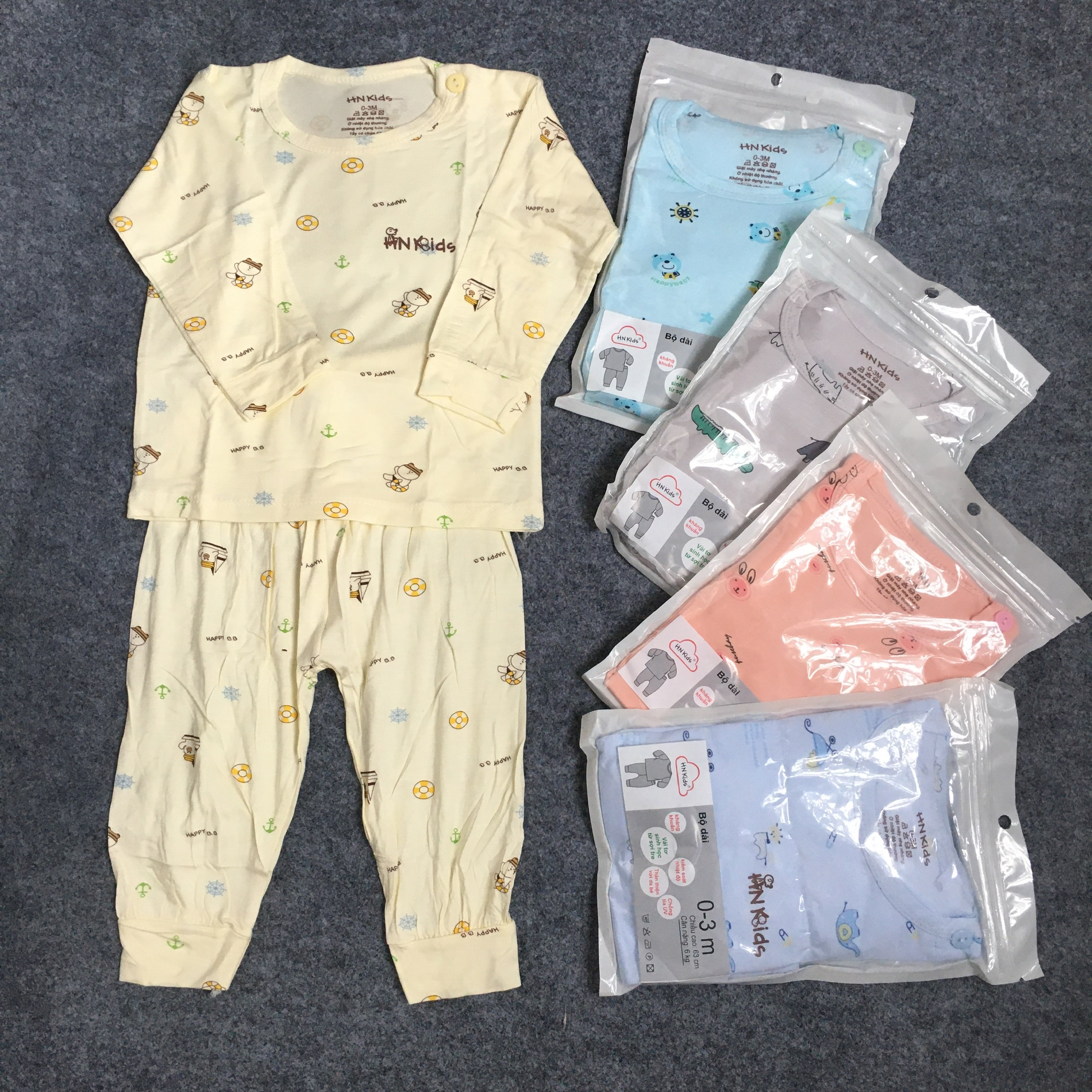 Bộ dài thun lạnh hn kids size 3kg đến 14kg (chất thun lạnh co giãn 4 chiều