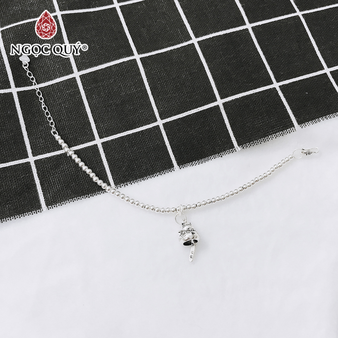 Lắc bi bạc 3mm mèo may mắn - Ngọc Quý Gemstones