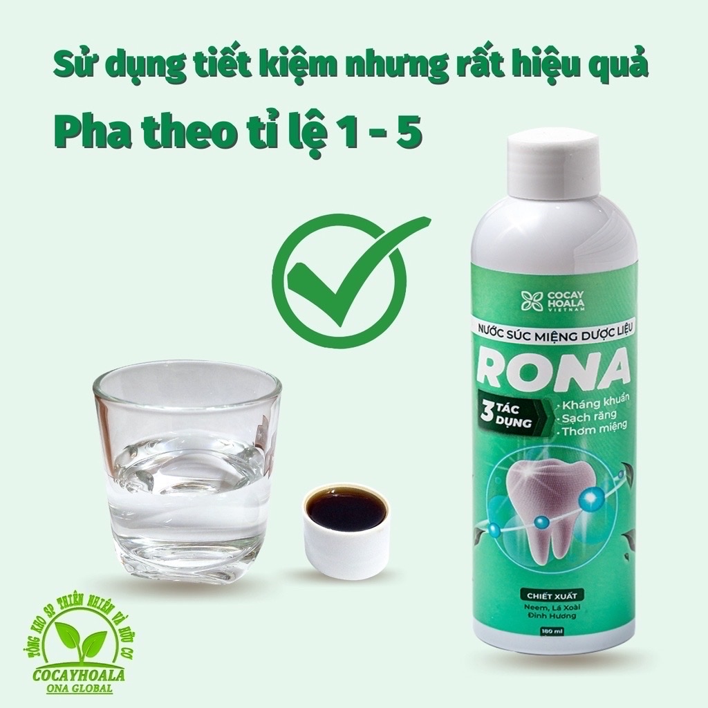 Nước súc miệng dược liệu rona - chai to 180ml  [kháng khuẩn, sạch răng, thơm miệng]