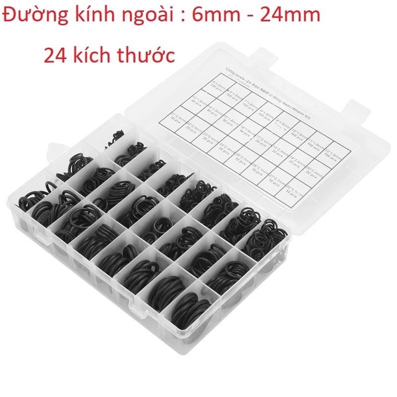 Hộp 1200 vòng đệm cao su chữ o chịu nhiệt cho ống nước xe hơi, ô tô - ron, gioăng cao su