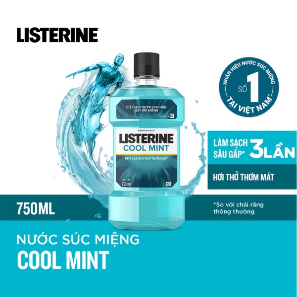 [Listerin 750ml] Nước súc miệng diệt khuẩn giữ hơi thở thơm mát Listerine Cool Mint 750ml/chai