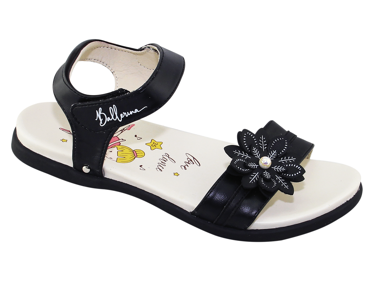 Sandal đế bằng bé gái Bita's SOB.281 (Đen + Hồng thạch anh + Trắng)