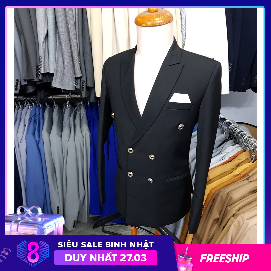 [HCM]Áo vest nam 6 nút màu đen form ôm body chất vải dày mịn