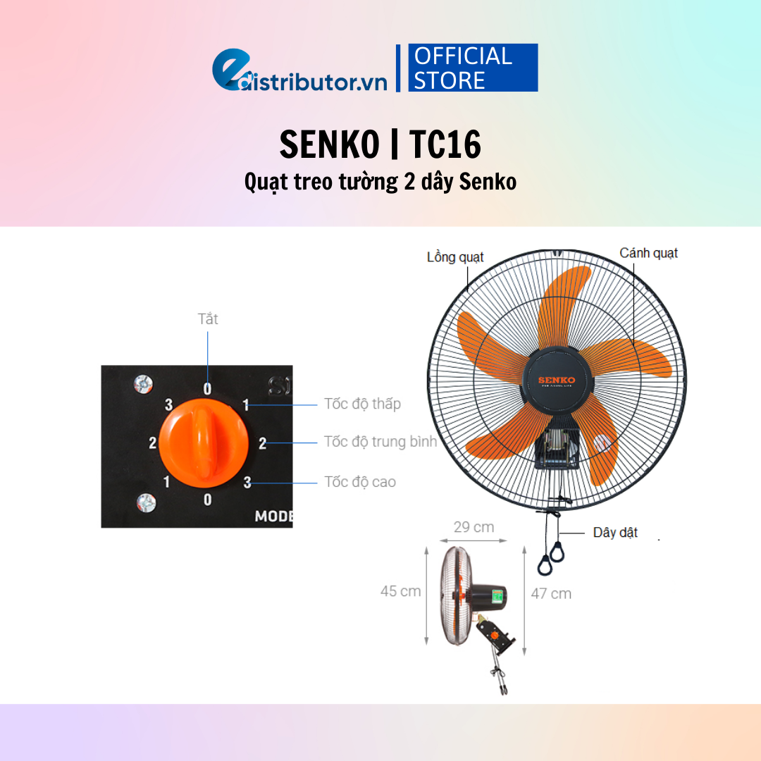 Quạt Treo Tường 2 Dây Senko TC16