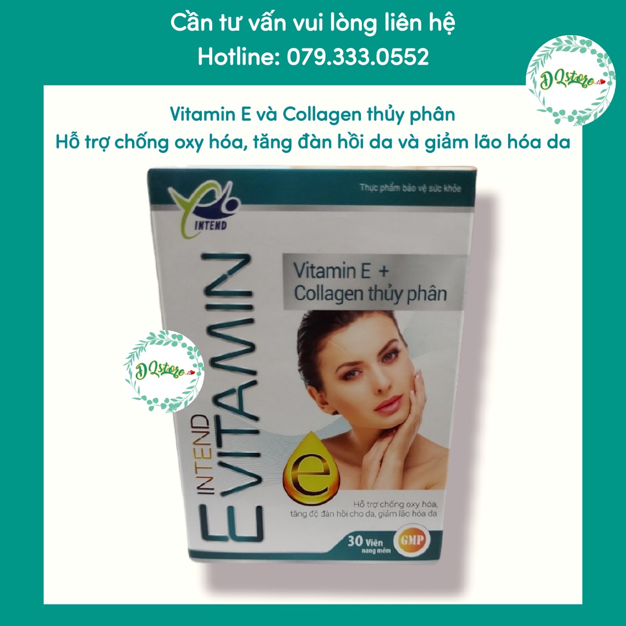 Vitamin E Intend chứa 200IU Vitamin E và 500mg Colagel thuỷ phân - bộ đôi hoàn hảo chống lão hoá da - hộp 30 viên