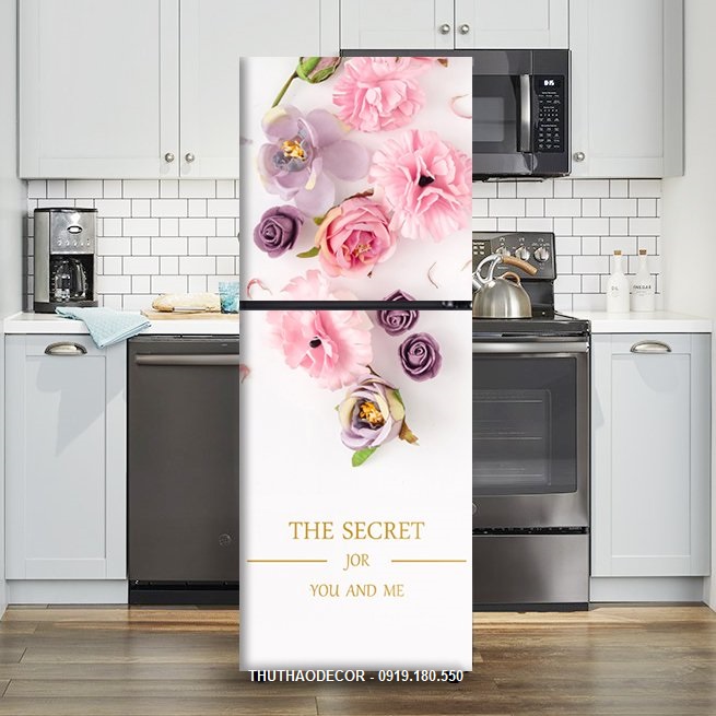 Decal Dán Tủ Lạnh BÔNG HỒNG XINH - THUTHAODECOR