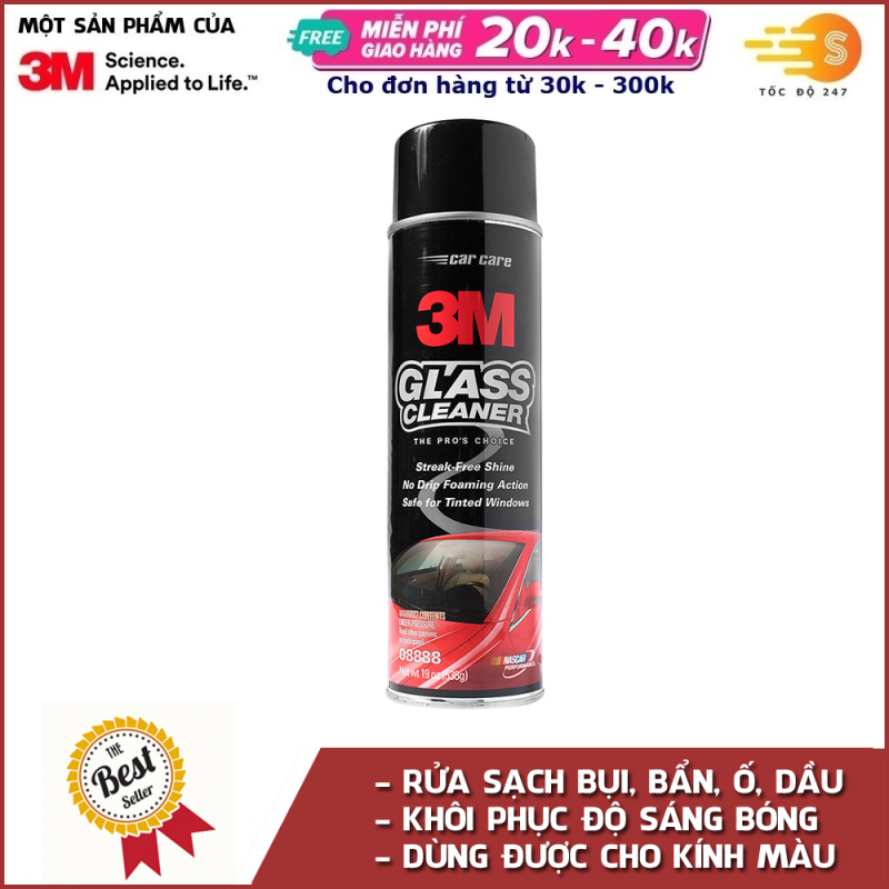 Dung dịch rửa kính ô tô 3M 08888 tẩy rửa vết bẩn, vết ố, dầu mỡ trên kính xe ô tô